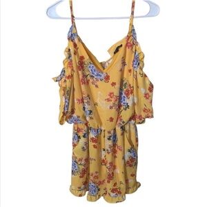 As U Wish Floral Yellow Cold Shoulder Romper